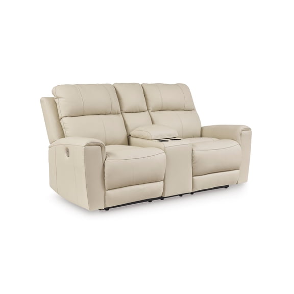 Signature Design by Ashley Dahlmoore Beige Power Reclining Loveseat with Console