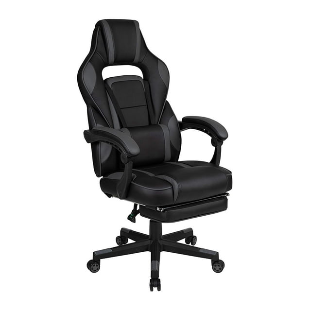 Flash Furniture X40 Gaming Chair Racing Ergonomic Computer Chair with Fully Reclining Back/Arms, Slide-Out Footrest, Massaging Lumbar - Black/Gray