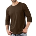 thumbnail image 5 of Fmbrln Men's 3/4 Sleeve Shirts Crew Neck Solid Color T Shirts Fall Casual Pullover Tops with Pocket Brown 2XL, 5 of 5