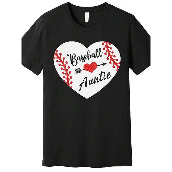 Baseball Auntie Aunt Heart Softball Premium T-Shirt 558110 Funny Men'S Short Sleeve Graphic T-Shirt Collection Black TT2