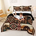 thumbnail image 3 of jejeloiu Cabin Bear Full Size Comforter Sets,Southwest Pattern Bedding Comforter Set For Boys,Brown Teal,Black Reversible,3 Pieces,1 Comforter and 2 Pillowcases, 3 of 7