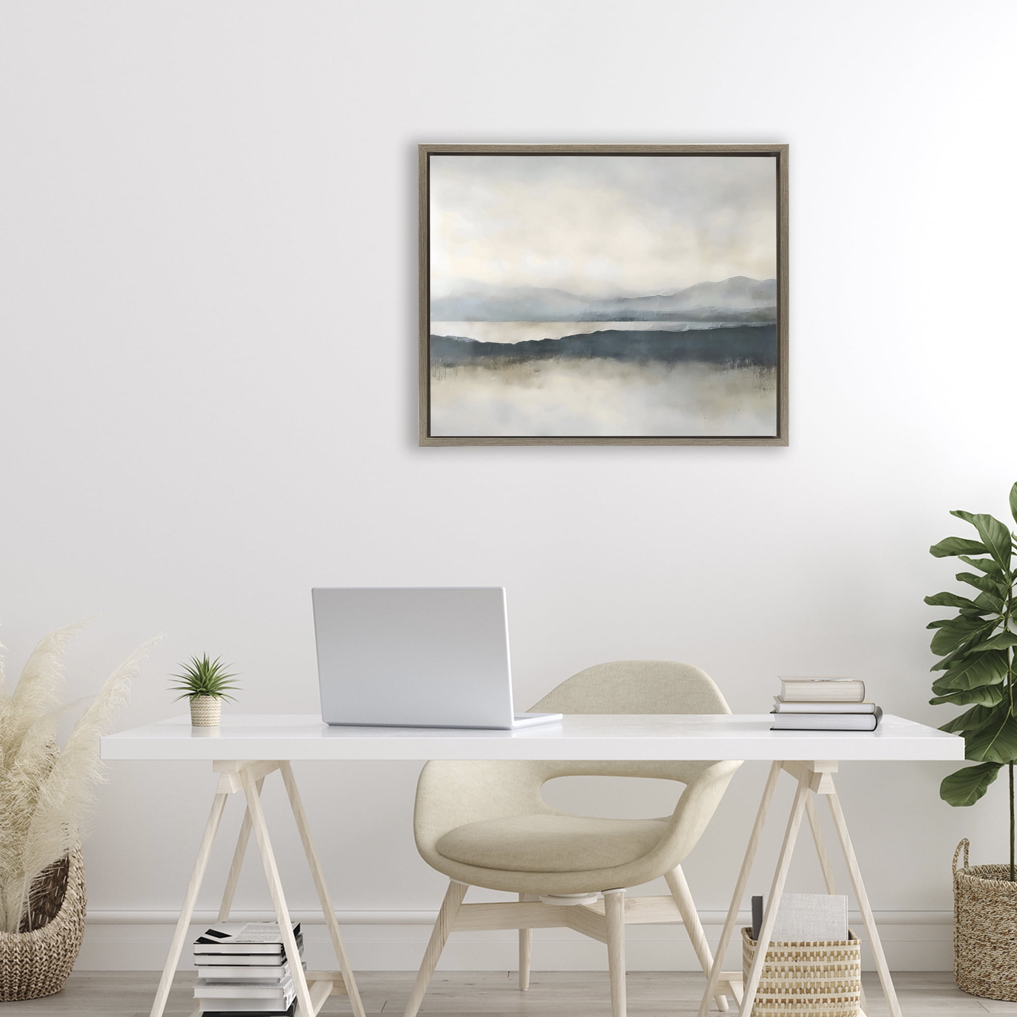 Stupell Industries Muted Horizon Mountainscape Brown Framed Floater Canvas Wall Art, design by Riley B