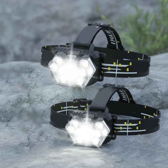 LED Headlamp 2 Pack, Super Bright Head Lamp with 6 Modes, IPX5 Waterproof Head Light, Lightweight Head Flashlight for Camping Hiking - Batteries Included