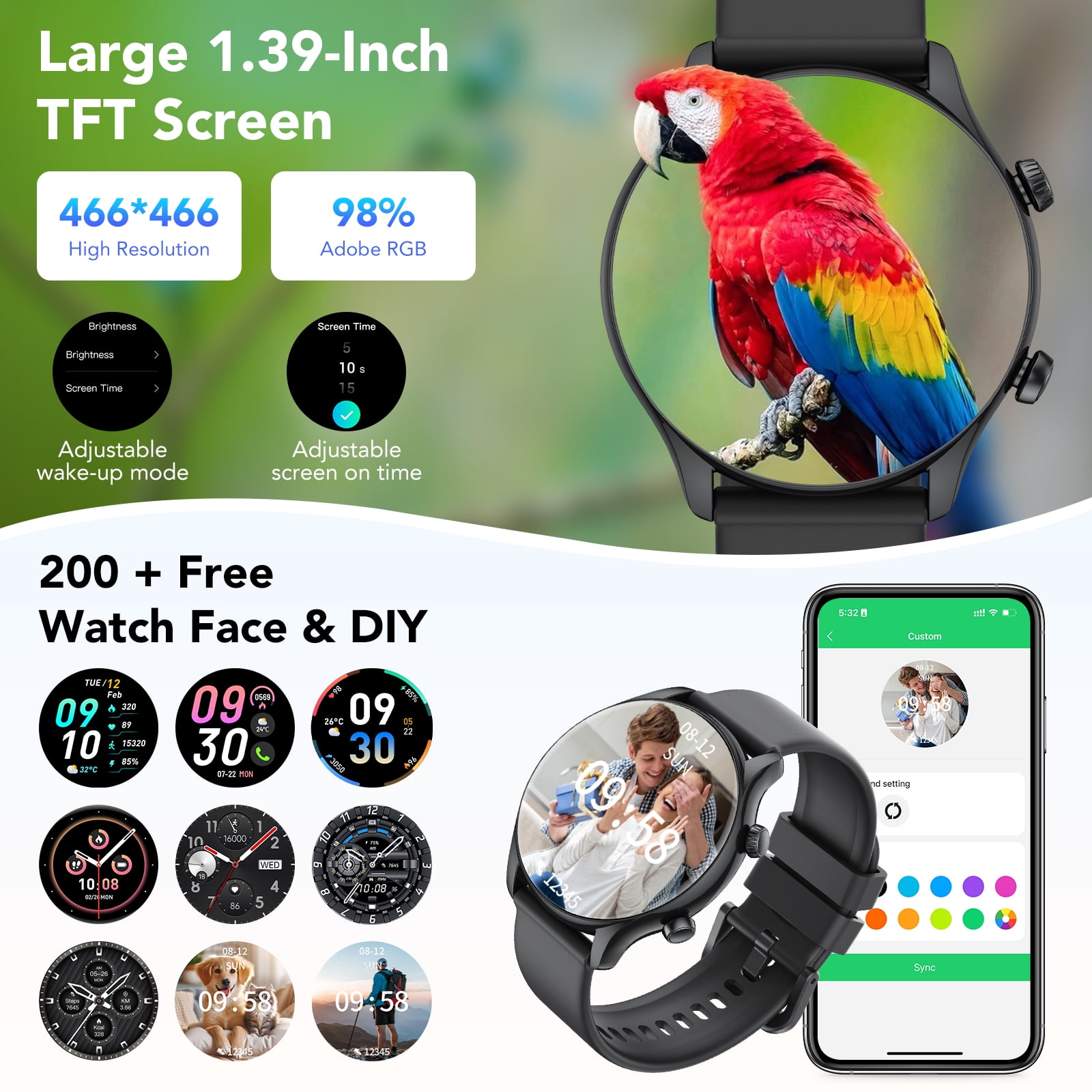 New Men's Smart Watch, 1.39" HD Screen Fitness Tracker with Bluetooth Calling (Answer/Make/Message), Smartwatch Fits for Android and IPhone, 120+ Sports Modes, IP68 Waterproof, for Gift Black
