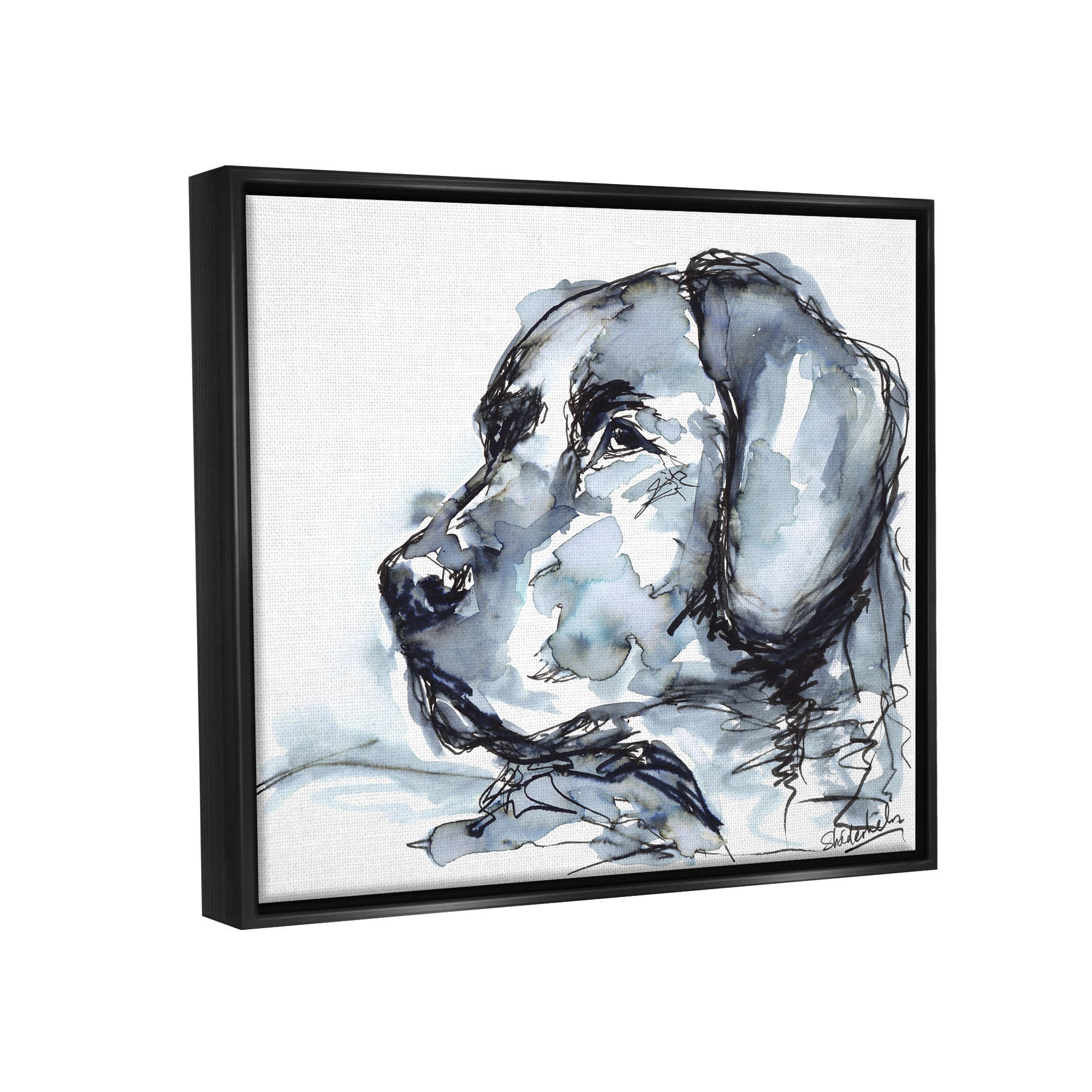 Stupell Industries Dog Watercolor Portrait Animals & Insects Painting Black Floater Framed Art Print Wall Art, 31 x 25