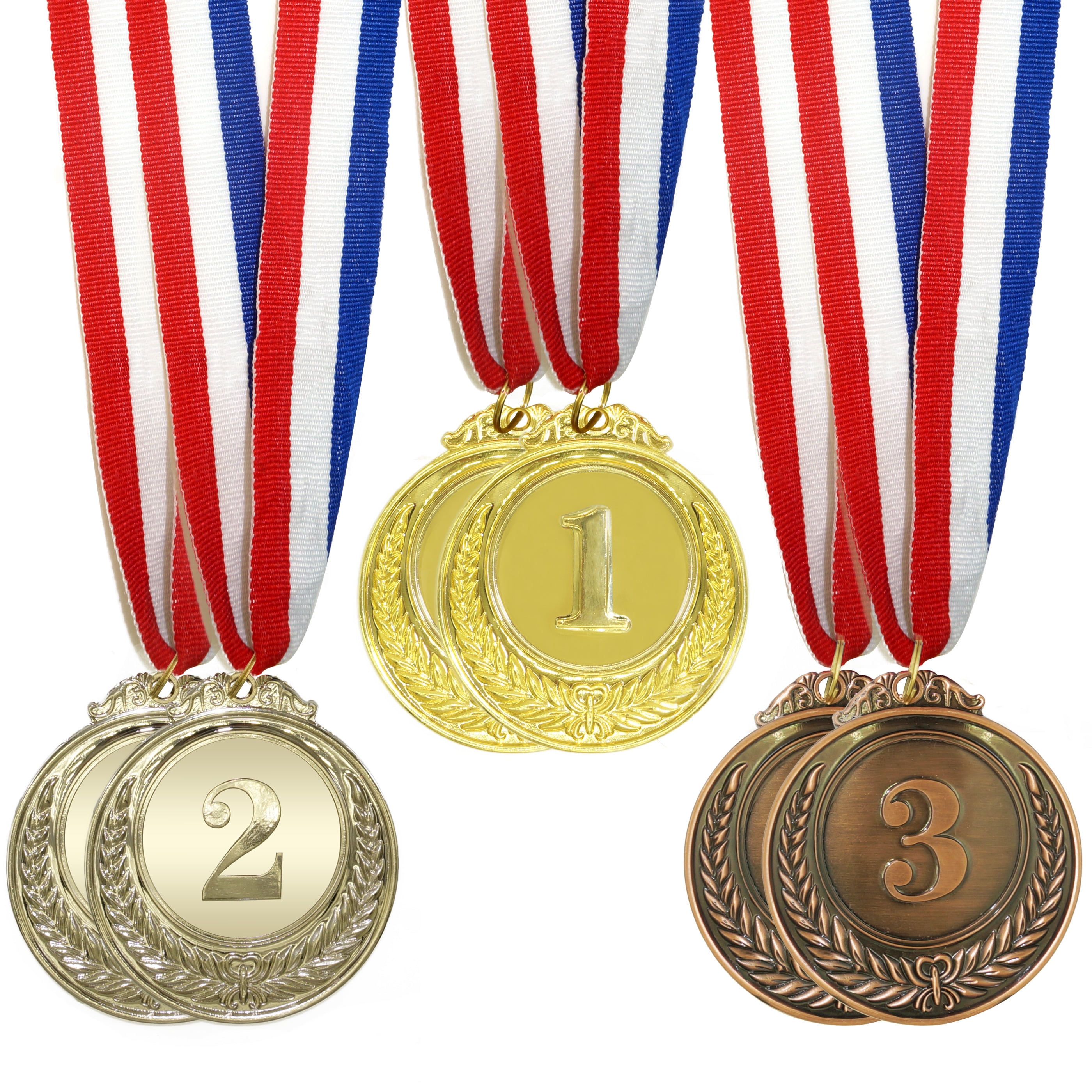 6 Pcs Premium Award Medals Olympic Style Gold Silver Bronze Winner