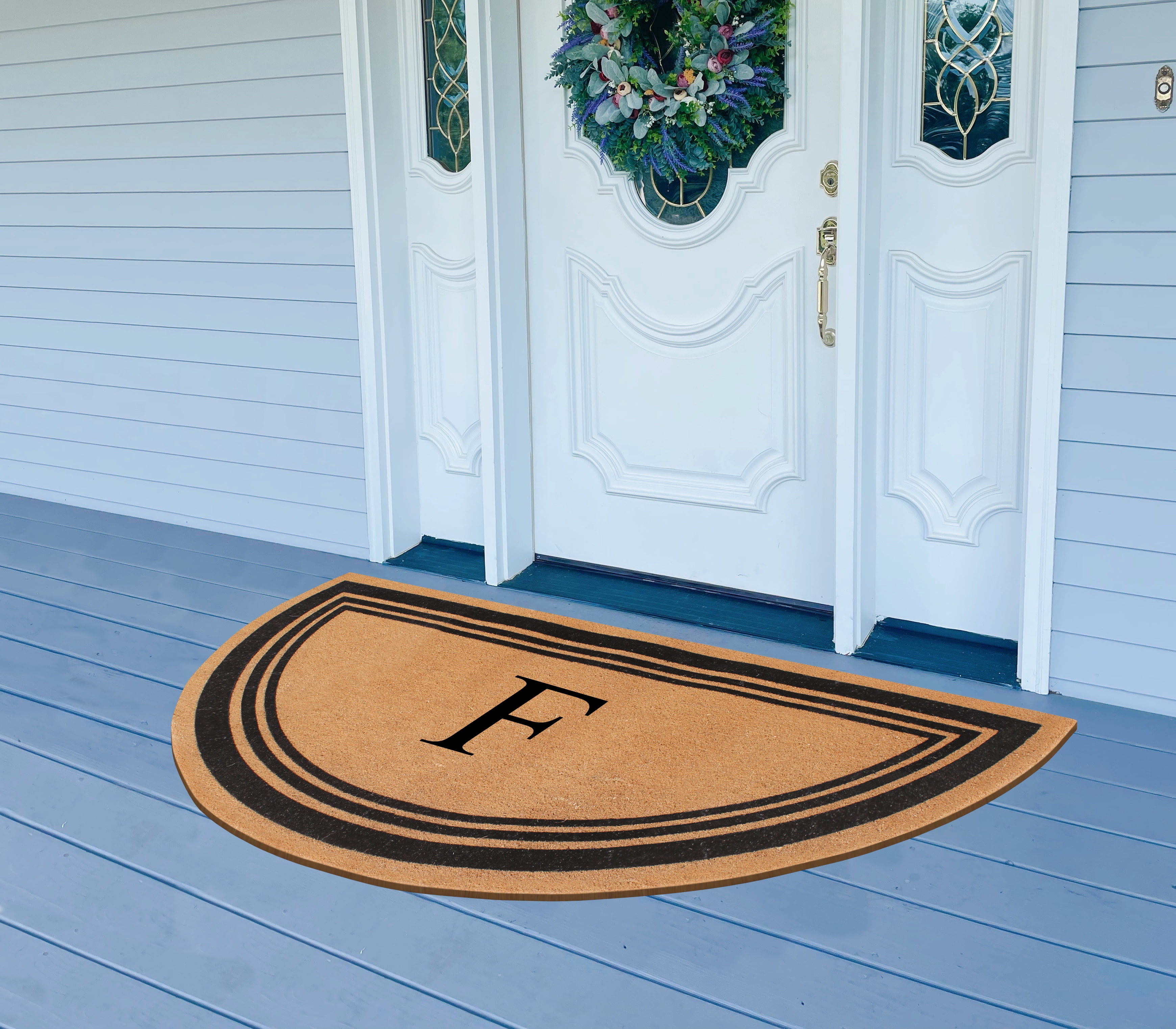 A1HC Natural Coir Flock Monogrammed Door Mat for Front Door, 30x60, Anti-Shed Treated Durable Doormat for Outdoor Entrance, Heavy Duty, Low Profile, Easy to Clean, Long Lasting, Front Porch Entry Rug