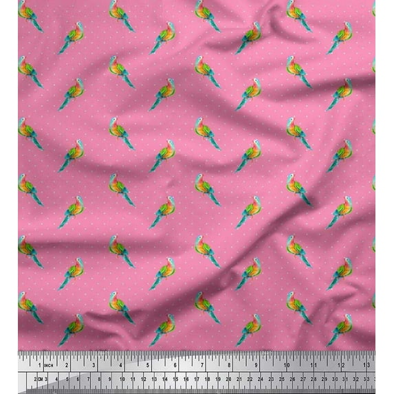 Soimoi Rayon Fabric Dot & Parrot Bird Print Fabric by The Yard 56 Inch Wide