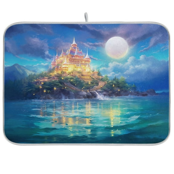 Castle Landscape Dish Drying Mat Microfiber Kitchen Pad Large Counter Absorbent Dish Mats Drainer Rack 18"x24"