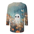 thumbnail image 4 of Xdegoge Women's Cute Halloween Shirts 3/4 Sleeve Crewneck Floral Ghost Graphic Tees Casual Fall Tops Lightweight Comfortable Pullover for Festive Autumn Everyday Wear, 4 of 5