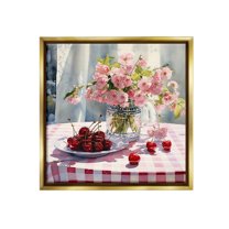 Stupell Industries Spring Still Life on Plaid Food & Beverage Painting Gold Floater Framed Canvas Art Print Wall Art, 25 x 25