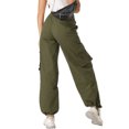 thumbnail image 6 of Women's Wide Leg High Waisted Multi Pocket Loose Fit Cargo Trousers, Utility Straight Leg Pants, Casual Military Style Pants for Women with Drawstring,Army Green,M, 6 of 6