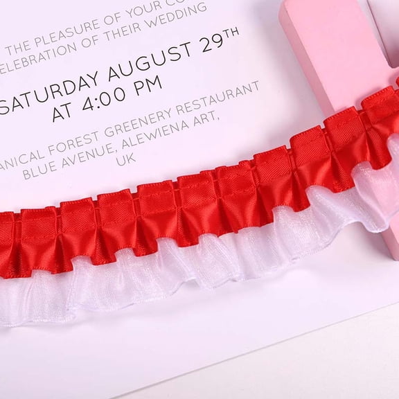 NAMZI 4cmx5yard 2-Layer Ruffle Chiffon Lace Ribbon, Double-Layer Pleated Satin Organza Trim for Home, DIY, Sewing & Crafts, Costumes, Red White
