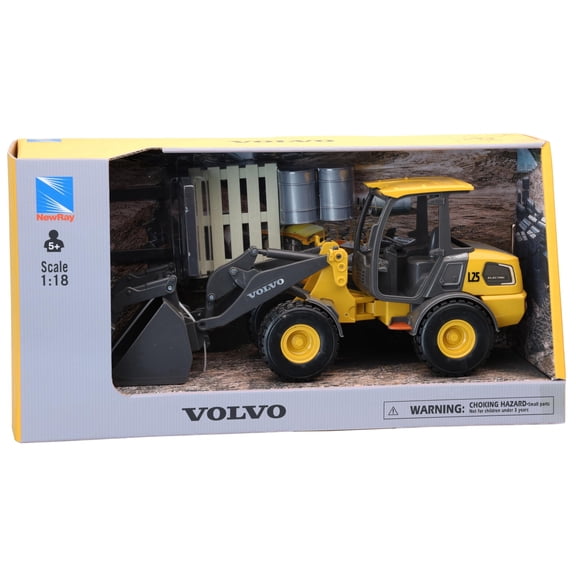 New Ray Volvo L25 Wheel Loader with Interchangeable Parts 1:18 Scale Construction Vehicle Toy