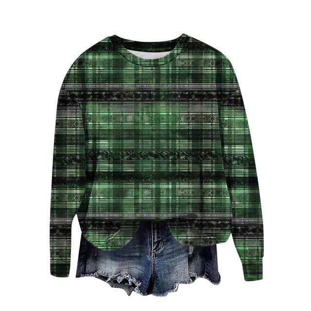 ZVAVZ Hauts d'Entraînement pour Femmes, Blouses Trèfle Irlandais Chanceux à Manches Longues Col Rond Tendance Tee Décontracté Multicolore, TG