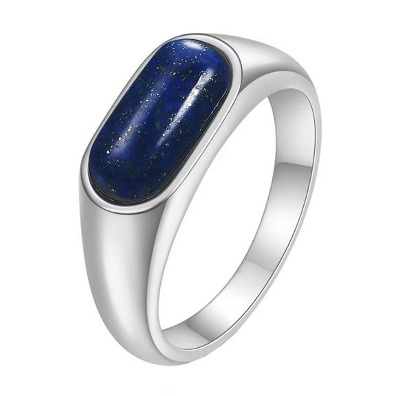 HIJONES Women Men's Multicolor Gemstone Rings Band Stainless Steel Vintage Wedding Engagement Jewelry Silver Blue Size 9