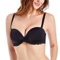 thumbnail image 2 of VISALY Strapless Clear Back Strap Convertible Bra with Lace Push Up Padded Backless Bra Plus Size Underwired Brassiere Low Back Strapless Bra Women Push Up Lace Trim Lifting Balconette Black 32B, 2 of 9