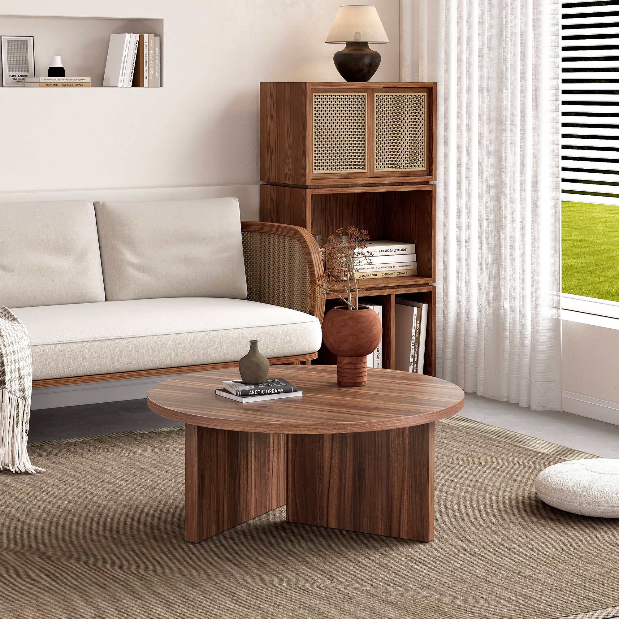 MDF Black Round Coffee Table for Various Interior Styles, Exhibiting Modern Minimalism and Nordic Charm, with Product Dimensions of 31.5*31.5*13.98 Inches
