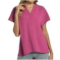 thumbnail image 5 of JGGSPWM Women's Business Casual Summer V-Neck Ruffle Short Sleeve Tunic Blouses Tops Hot Pink 2XL, 5 of 5