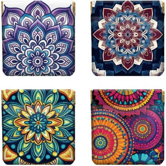 4PCS Leather Squeeze Coin Purse for Women -Mystical Mandala Pattern Waterproof Durable Change Pouch Mini Money Wallet Best Gift for Granddaughter Daughter Wife Girl