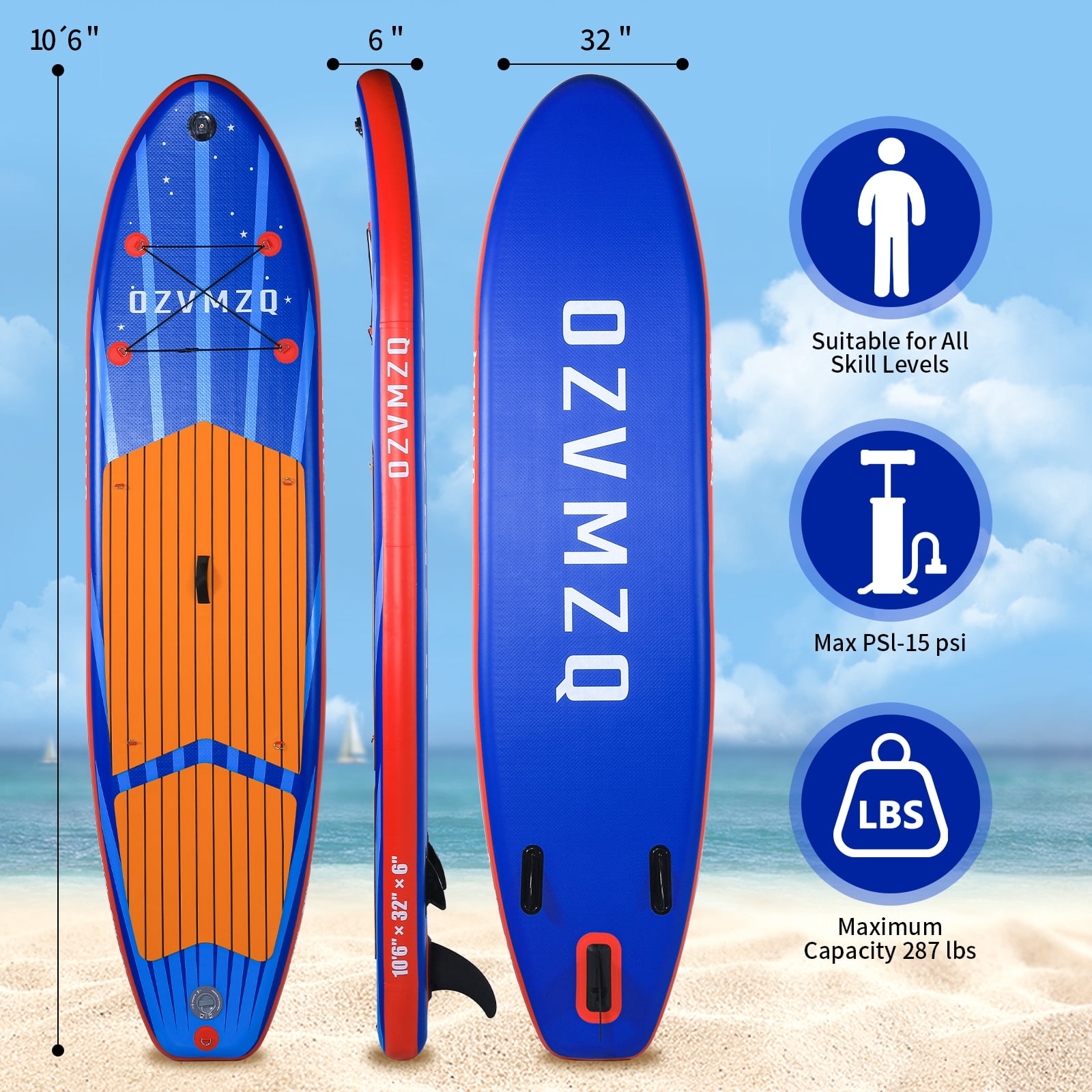 10’6’’ Wide Inflatable Paddle Board for All Skill  Stand-Up Paddle Board for Yoga/Family  EVA Deck with Full  Accessories