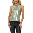 thumbnail image 1 of Allegra K Top sin mangas metálico para mujer, camiseta brillante para fiesta, XS, dorado y azul, 1 of 6