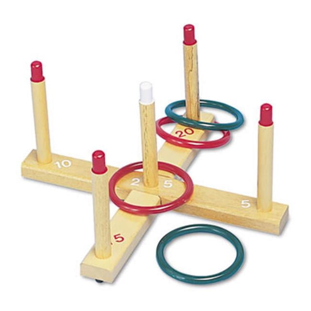 Champion Sport QS1 Ring Toss Set- Plastic-Wood- Assorted Colors- 4 Rings-5 Pegs-Set