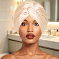thumbnail image 2 of Gtoiithly Adjustable Silk Satin Hair Bonnet for Sleeping, Double Layer, Night Turban for Large Long Curly Braid Women Men Hair Beige One Size, 2 of 4