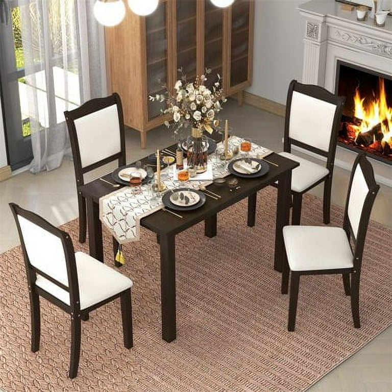 Trinity Dining Table Set for 4, Kitchen Table and Chairs, Rectangular  Dining Room Table Set with 4 Upholstered Chairs, for Small Space, Brown