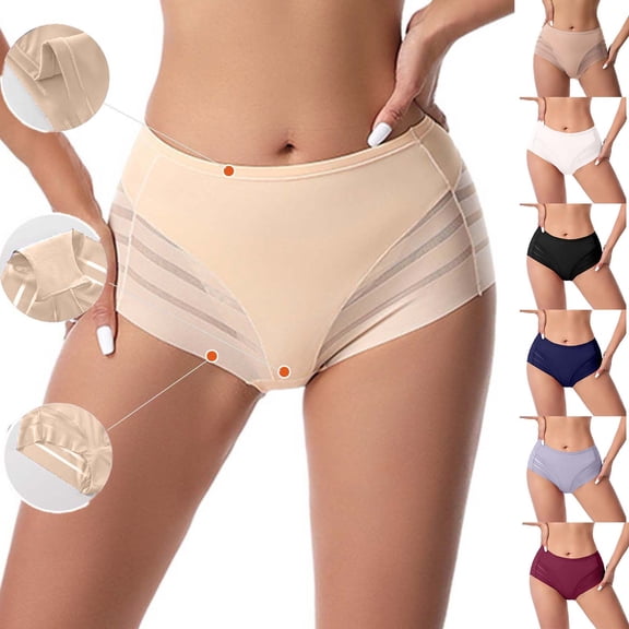 Naittoop Seamless Underwear for Women High Waisted Full Coverage No-Show Stretch Briefs Ice Silk Breathable Comfy Panty