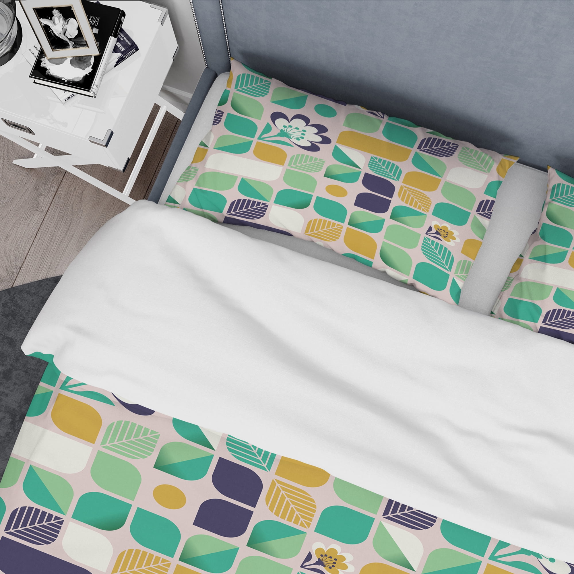Designart 'geometric pattern with leaves and flowers' Mid-Century Modern Duvet Cover Set