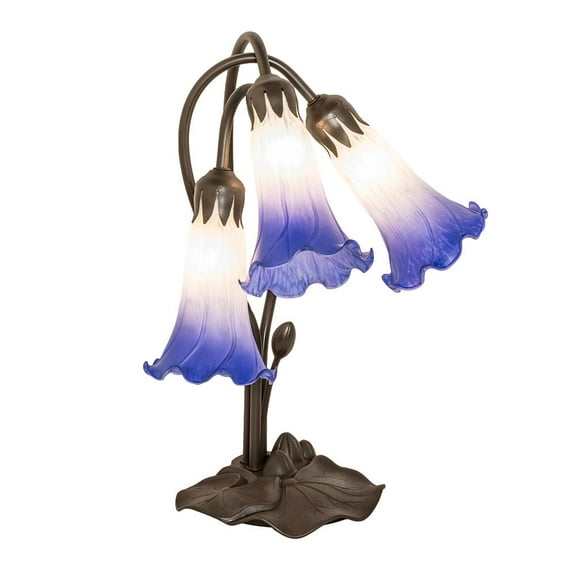Meyda Lighting 16" High Blue/White Pond Lily Tiffany Pond Lily 3 Light Accent Lamp