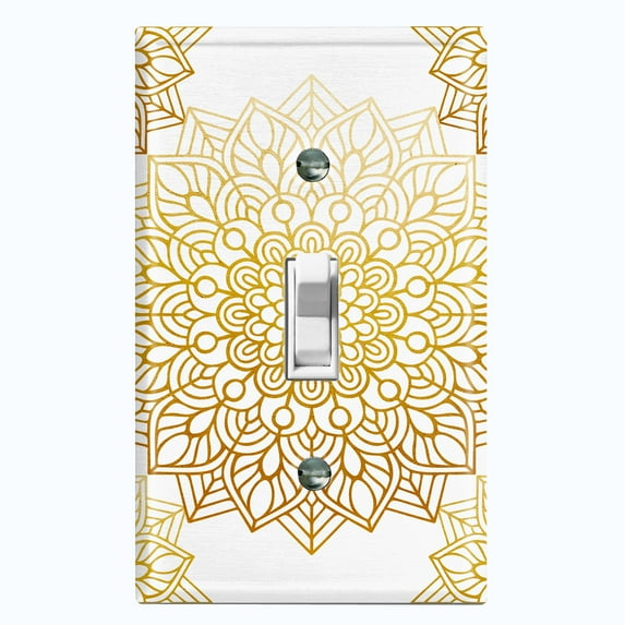 Metal Light Switch Plate Cover Mandala Yellow Flower Tile Pattern MDL098