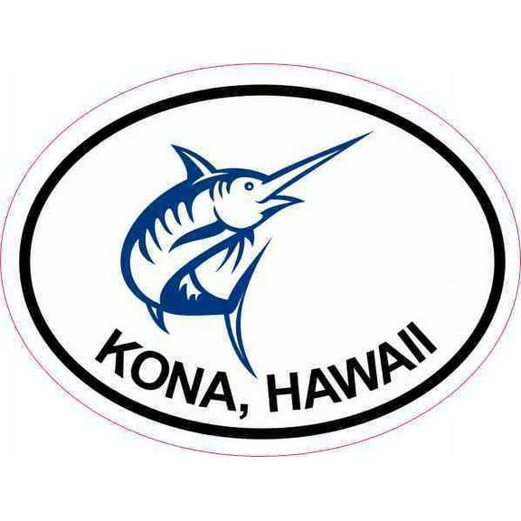 4inx3in Oval Marlin Kona Hawaii Sticker Car Bumper Decal Luggage Stickers
