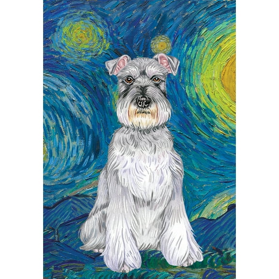 Schnauzer Grey Uncropped - Best of Breed Van Gogh House Flag