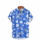 thumbnail image 4 of Ceisia Men's Breathable Four-Way Stretch Royal Blue White Hibiscus Palm Leaf Print Cuban Collar Short Sleeve Hawaiian Beach Shirt Gift, 4 of 8