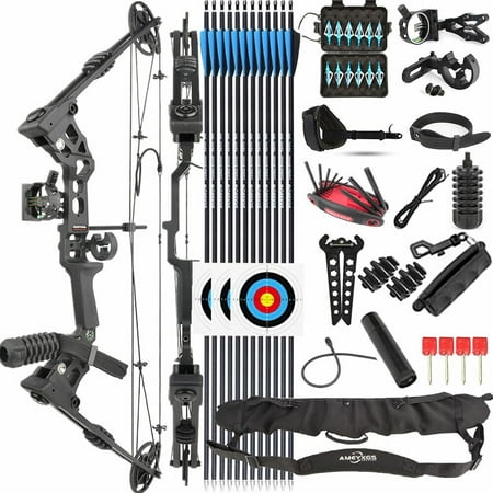 X8 Archery Compound Bow Bag Arrow Set 20-70lb Adjustable Bow Hunting 320FPS RH/LH(Black Bow Arrow Set LH)