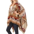 thumbnail image 5 of Sakkas Lupe Womens Reversible Poncho Wrap Cape Shawl Sweater Coat Cardigan Pattern - Aztec Brown - One Size Regular, 5 of 7