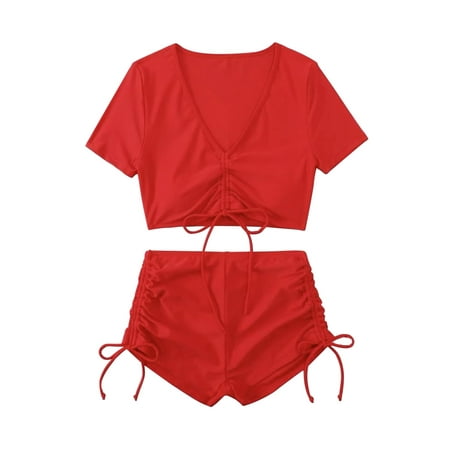 Women s High Waisted Bikini Knot Scoop Neck Swimsuit Two Pieces Lace Up Bathing Suit String Bikinis for Women Womens Thong Bikini Swimsuits Bikini Thong Swimwear Skirt Bikini Bottom under Wi Bikini