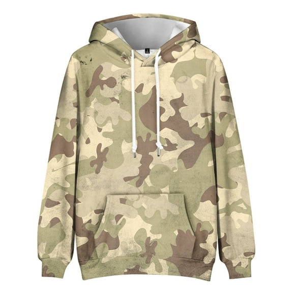 TQWQT Men's Camo Hoodie Casual Fleece Big and Tall Hoodie Hooded Long Sleeve Pullover Camouflage 6XL Hoodies with Pockets Khaki M