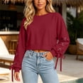 thumbnail image 5 of Zynoxe Lace-Up Eyelet Sleeves Sweatshirts for Women Fashion Drop Shoulder Stretch Cuffs Crewneck Sweatshirts Casual Versatile Solid Color Cropped Long Sleeve Tops for Women 2XL, 5 of 9