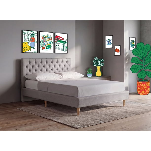 Cama Matrimonial Makora Velaria Gris Claro Tapizada en Tela Tipo Velvet (No Incluye Colchón)