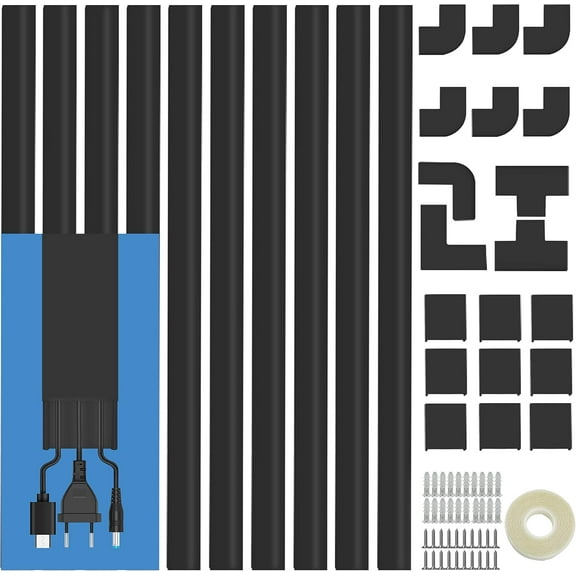 Cord Cover Raceway Kit - 157" Cable Concealer, Wire Hider for TV Wall Mounting and Wire Management, Black