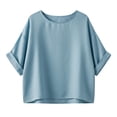 thumbnail image 3 of Womens Spring Tops 2026 Plus Size Casual Shirt Solid Color Loose Round Neck Drop Shoulder Tunic Top For, 3 of 4