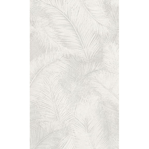Whites Fine Feather Like Leaves Printed Non-Woven Non-Pasted Textured Wallpaper 57 Sq. Ft.