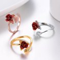 thumbnail image 5 of Anillo de oro con forma de rosa y flor roja y rosa, anillos abiertos para mujeres y niñas, 5 of 5