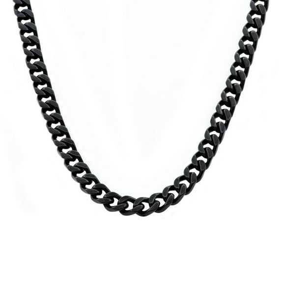 Mens Black Plated Stainless Steel Curb Link Chain Necklace