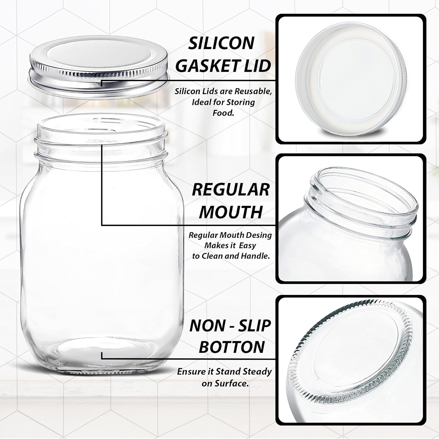 HOXHA 2-Pack 16 Oz Glass Mason Jars – Regular Mouth Clear Jars With Lids For Canning, Storage & Overnight Oats
