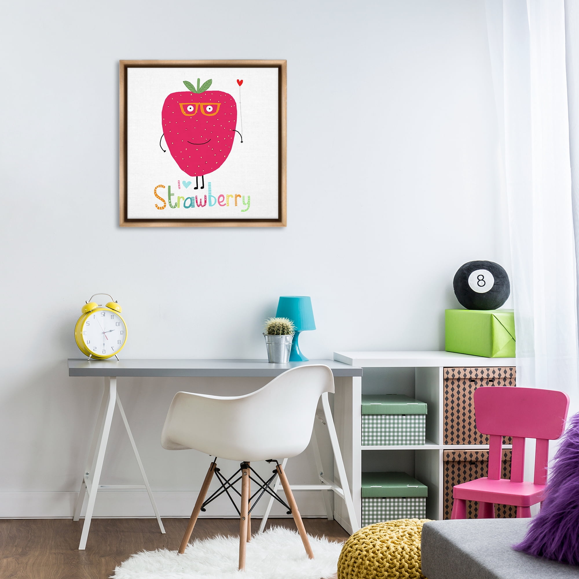 Stupell Industries Fun Smiling Strawberry Food & Beverage Painting Brown Floater Framed Canvas Art Print Wall Art, 25 x 25