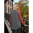 thumbnail image 7 of Nlife Women Christmas Trees Print Raglan Plaid Stiching Pullover Tops, 7 of 7